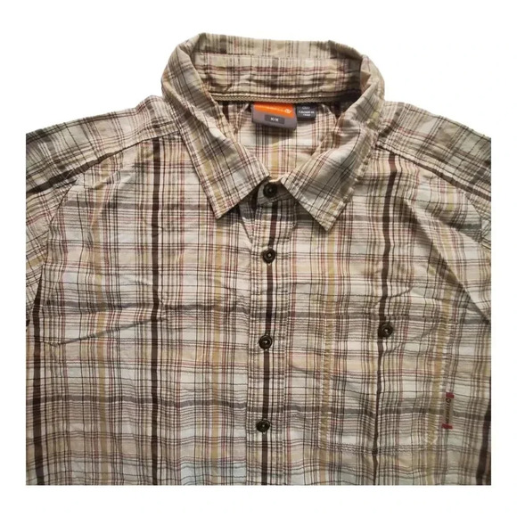 Merrell Mens Plaid Short Sleeve Metal Button Up Shirt Medium Outdoor Adventure - Picture 8 of 11